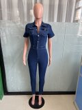 Fashion Short Sleeve Denim Tight Jumpsuit LX-3552