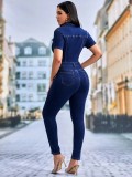 Fashion Short Sleeve Denim Tight Jumpsuit LX-3552