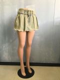 Fake Two-piece Jeans Shorts Pleated Skirt LX-6001