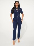 Fashion Short Sleeve Denim Tight Jumpsuit LX-3552