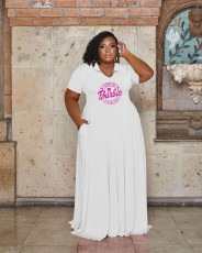 Plus Size Letter Print Lapel Maxi Dress WAF-7439325