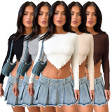 Long Sleeve Knit Irregular Crop Tops ASL-6689
