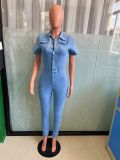 Fashion Short Sleeve Denim Tight Jumpsuit LX-3552