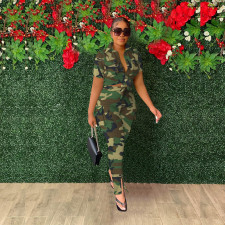 Short Sleeve Print Tie Up Two Piece Pants Set FOSF-FA8368