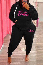 Plus Size Letter Print Hooded Sweatshirt Sport Two Piece Pants Set WAF-7733015