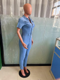 Fashion Short Sleeve Denim Tight Jumpsuit LX-3552