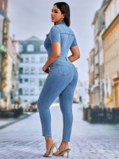 Fashion Short Sleeve Denim Tight Jumpsuit LX-3552