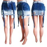 Slim Fit Ripped Fluttering Denim Skirt LX-6961