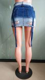 Slim Fit Ripped Fluttering Denim Skirt LX-6961