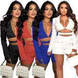 Sexy Deep V Neck Solid Color Romper YF-10587