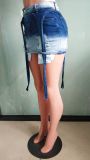 Slim Fit Ripped Fluttering Denim Skirt LX-6961