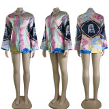 Vintage Print Long Sleeve Loose Shirt GYSF-2888