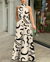 Sleeveless Halter Print Wide Leg Jumpsuit GDNY-2242