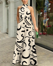 Sleeveless Halter Print Wide Leg Jumpsuit GDNY-2242