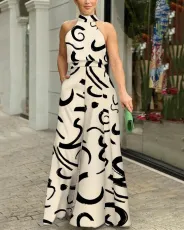 Sleeveless Halter Print Wide Leg Jumpsuit GDNY-2242