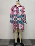 Plus Size Fashion Print Long Sleeve Shirt Dress NY-10572