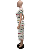Colorful Stripe Knit Slit Skirts Two Piece Set QXTF-8209
