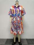 Plus Size Print Short Sleeve Long Shirt Shorts Two Piece Set NY-10569