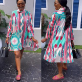 Plus Size Fashion Print Long Sleeve Shirt Dress NY-10572