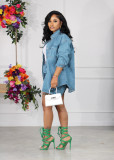 Casual Long Sleeve Jacket Coat Denim Two Piece Shorts Set AIL-250