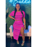 Colorful Stripe Knit Slit Skirts Two Piece Set QXTF-8209