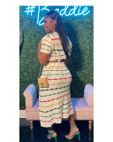 Colorful Stripe Knit Slit Skirts Two Piece Set QXTF-8209