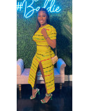 Colorful Stripe Knit Slit Skirts Two Piece Set QXTF-8209