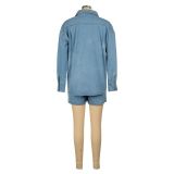 Casual Long Sleeve Jacket Coat Denim Two Piece Shorts Set AIL-250