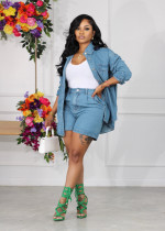 Casual Long Sleeve Jacket Coat Denim Two Piece Shorts Set AIL-250