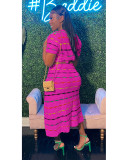Colorful Stripe Knit Slit Skirts Two Piece Set QXTF-8209