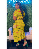 Colorful Stripe Knit Slit Skirts Two Piece Set QXTF-8209