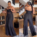 Plus Size Solid Sling Vest And Flare Pants Two Piece Set NY-K2806 