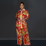 Fashion Print Short Sleeve Shirt Long Pants Two Piece Set BY-C6618