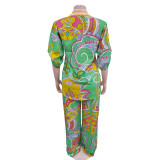 Fashion Print Short Sleeve Shirt Long Pants Two Piece Set BY-C6618