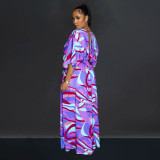 Fashion V Neck Vintage Print Slit Maxi Dress BY-X6615