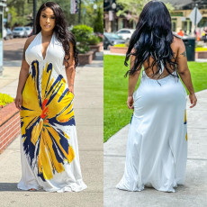 Fashion Print Backless Halter Maxi Dress BY-6632