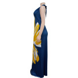 Fashion Print Backless Halter Maxi Dress BY-6632