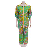 Fashion Print Short Sleeve Shirt Long Pants Two Piece Set BY-C6618
