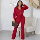 Casual Solid Zipper Tops And Micro Flare Pants 2 Piece Set XHSY-19620
