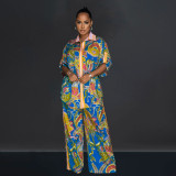 Fashion Print Short Sleeve Shirt Long Pants Two Piece Set BY-C6618