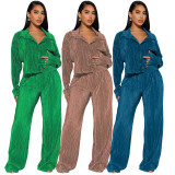 Long Sleeve Pleated Casual Two Piece Pants Set ME-8428