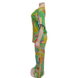 Fashion Print Short Sleeve Shirt Long Pants Two Piece Set BY-C6618