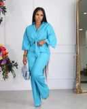Solid Color Tie Up Tops And Pants Two Piece Set LSD-1558