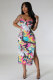 Sexy Print Slim Slit Sling Midi Dress XHXF-380