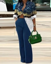 Fashion Print Long Sleeve Shirt Two Piece Pants Set GSRX-9073