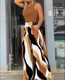 Casual Sleeveless Vest And Print Pants Two Piece Set GSRX-9070