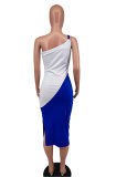 Sexy Single Shoulder Contrast Color Midi Dress XHXF-379