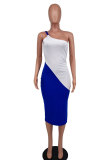 Sexy Single Shoulder Contrast Color Midi Dress XHXF-379
