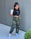 Kids Girls Sleeveless Vest And Camouflage Print 2 Piece Set GYMF-118
