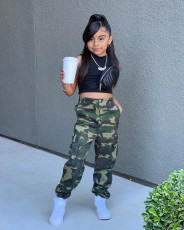 Kids Girls Sleeveless Vest And Camouflage Print 2 Piece Set GYMF-118